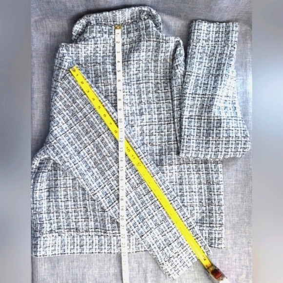 Boucle Shacket Blazer Oversize Sleeve Drop Shoulder Coat Blue/White Women's 10 - Picture 8 of 10